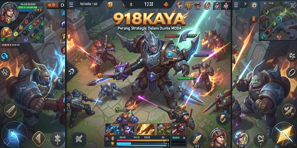 Screenshot gameplay menggambarkan pertempuran seru di arena MOBA.