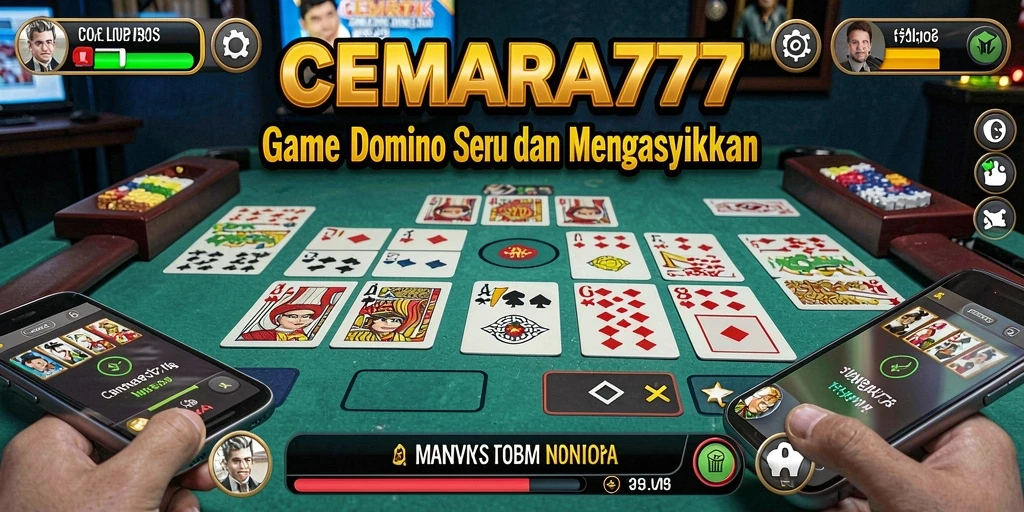 Screenshot utama CEMARA777 menampilkan gameplay Domino yang seru.