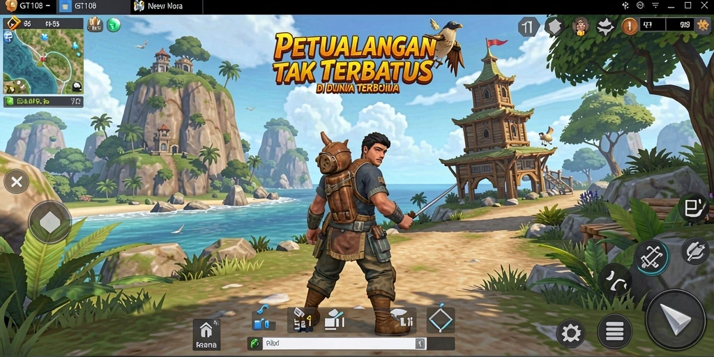 Tampak layar permainan GT108, menampilkan suasana petualangan di dunia terbuka.