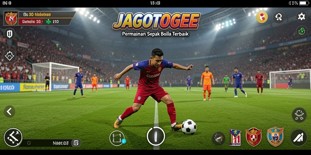 Tampilan gameplay menampilkan aksi seru di lapangan sepak bola.