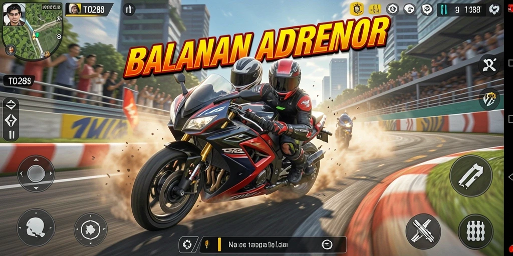 Tangkapan layar TO288 menampilkan aksi balapan motor yang intens dan cepat.