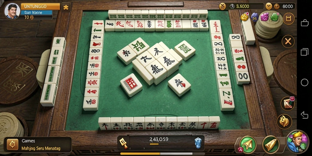 Tampilan screenshot UNTUNGGO dengan gameplay Mahjong yang seru.