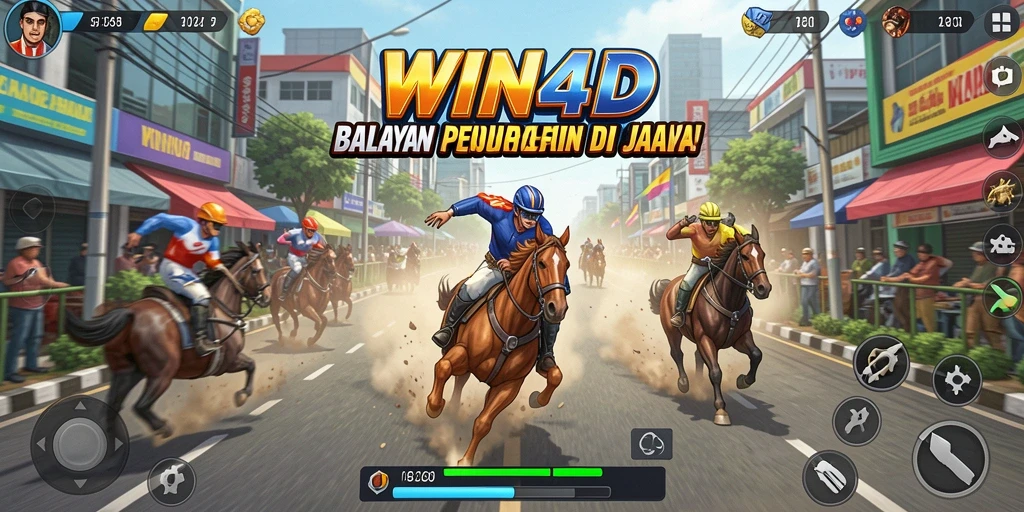 Screenshot gameplay WIN4D menampilkan balapan yang mendebarkan di lintasan yang menantang.